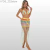 Röcke Skorts 2023 Neue Häkeln Gestrickte Strand Kleid Sexy Frauen Crop Top + Lange Quaste Bikini Bademode Cover Up Robe de Plage 2 teile/satz yq240328