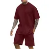 Mode Effen Tweedelige Pak 3D Mannen Korte mouwen Oneck T-shirts En Shorts Outfits Zomer Casual Eenvoud Sets Sweatshirt 240315