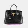 Wholesale Hremms Birkks Top Original tote bags online shop Crocodile Pattern Bag for Women 2024 New Fashion High end Light Luxury Western With Real Logo