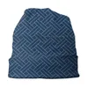 Berets Japanese Pattern-Sashiko Beanies Knit Hat Embroidery Pattern Traditional Navy Blue Repeat Dashed Lines White