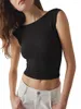 Koszulki damskie Kobiety bez rękawów bez pleców Top Solid Color Slim Fited Crop Tee (jasnoróżowy M)