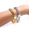 Link Armbänder 10mm Breite Hip Hop Bling Gold Farbe Edelstahl Kubanische Miami Kette Für Männer Rapper Schmuck Drop