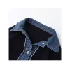 korean Fi Sweater Jacket Spring Denim Patchwork Knitted Cardigan Turn-Down Collar Single Breasted Vingtage Knit Coat X1123 a3ZS#