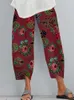 Pantalon en lin Cott grande taille, imprimé Floral, taille élastique, ample, longueur cheville, pantalons décontractés d'été, S1TA #