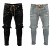 Hommes Jeans Stretch Détruit Ripped Paint Point Design Fi Cheville Zipper Skinny Jeans pour hommes i8YY #