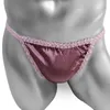 Cuecas Frilly Lace Men Briefs Underwear Sexy Sissy Silky Brilhante Calcinha Lingerie para Gay Breve Corte Alto