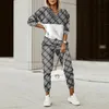 Spring Casual Sport Outfits Two Piece Set For Women Tracksuit Autumn Fashion Chain Print Långärmad Top Pencil Pants 240326