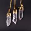 Pendant Necklaces 6pcs Lot Irregular Natural Crystal Column Gold-color Quartz Spiritual Meditation Pendulum179S