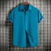 Men's Casual Shirts Men Clothing 2024 Summer Short Sleeve Shirt Loose Solid Button