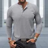 Men jacka snygg rumpa stängning lg hylsa t-shirt andningsbar design Henley t-shirt mångsidig fast färg topp z4mv#