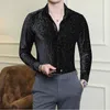 Erkekler LG kollu gömlek ropa de hombre Camisa Sosyal Maskulina Manga LGA Koyu Kırmızı Ropa Hombre Casual Shiny Shirt Erkekler Süslü Gömlek K444#