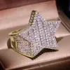 Grande bague pentagramme en pierre de Zircon scintillante, style Hip Hop, étoile, pour femmes et hommes, bijoux à la mode, bague de fiançailles de mariage, nouvelle collection 2020, 269w