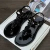 Sandalias de verano hechas a mano con flores para mujer, sandalias de gelatina con clip para el dedo del pie, zapatillas informales para vacaciones en la playa, antideslizantes, H240328, 2022