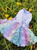 Ubrania z ubrania ręcznie robione sukienka księżniczki Dostarczanie Pet PETALIS Gradient Light Purple Płatki 3D Akcesoria Tiulowa spódnica jeden kawałek