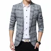 mens Blazer Busin Casual Suit Jackets Slim Fit Plaid Sports Coat Spring Autumn Man Clothes Men's Travel Suits Blazers j2Ox#