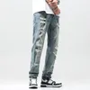 Jeans brossés pour hommes de vitalité jeunesse Pantalon crayon pleine longueur Peinture à la main Pantalon en denim déchiré pour hommes 35u5 #