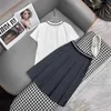 Two Piece Dress designer brand 2024 Early Spring New Nanyou Miu Letter Ribbon Bead Embroidered Short Sleeved T-shirt+folded Half Skirt Fashion Set IH74