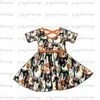 デザインファッションガールコスチュームかわいいハロウィーンオレンジカボチャプリントドレス膝スタイルの子供レンズ240326上の長袖