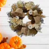 Flores decorativas grinalda de outono decoração pendurada abóboras brancas e frutas fita de linho colheita para porta da frente casa de fazenda parede externa