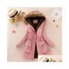 Womens Trench Coats 2023 Autumn Winter Women Cotton Jacket Padded Casual Slim Coat Emboridery Hooded Parkas Wadded Warm Overcoat Drop Ot9Yc