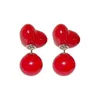 Boucles d'oreilles minimalistes rouge goutte à goutte d'huile, cœur d'amour pour femmes, bijoux exquis, cadeau doux