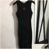 Vestidos Casuais Básicos Y Malha Mulheres Designer Slim Pacote Hip Saia Logo Bordado Marca de Moda Sem Mangas Sundress Drop Delivery A Otvoh