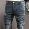 italiensk stil fi män jeans retro ons blå elastisk smal fit rippade jeans män byxor vintage designer denim byxor hombre c8nk#