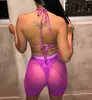 omsj 2018 Fi Multicolors Mesh Transaparent Sexy Pantaloncini casual da donna Pantaloncini a vita alta da donna Pantaloncini estivi Sexy E31G #