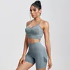 Solide Femmes Deux Pièces Ensembles Pêche Fesses Shorts Femme Trackuists Gym Ensemble Halter Fitn Shorts Push Up Soutien-Gorge D'été X6ql #