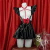 anime Maid Cosplay Costume Women Sexy Black Leather Hollow out Dr Sexy Lingerie Bunny Girl Nightwear Halen Party Clohtes G1rM#