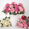 Bouquet de pivoines artificielles, fleurs décoratives, fausse tenue pour mariage, décoration de maison, 5 fourchettes, 9 têtes