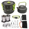 Cookware set utomhus vikande kockset mess kit aluminium skålar krukor sked nylonväska redskap matlagningsutrustning camping