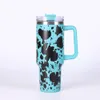 COW Print 40oz Isolated Stainless Steel Tumbler - Återanvändbar, frys säker med handtag halm, perfekt gåva