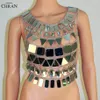 Chran Spiegel Perspex Crop Top Maliënkolder Beha Halter Ketting Body Lingerie Metallic Bikini Sieraden Burning Man EDM Accessoires Cha298T