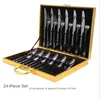 Dinnerware Sets Wooden Box 24 Pcs Gold Tableware Cutlery Dinner Set Knife Fork And Spoon Suitable For Family Of 6 Steak Gift Couvert