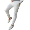 Calças sociais dos homens casuais sólido magro negócios lápis calças com zíper cintura elástica calças formais roupas masculinas 240308