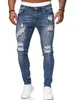 2022 Hot Sale Wish Men's byxor slitna hålslipande vita smala jeans byxor för små fotbyxor för män 400L#