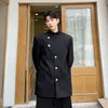 mężczyźni nieregularny Placket Metal Butt Stand Okoł Chińska tunikowa kurtka Blazer Mężczyzna Japan Streetwear Fi Blazer Coats O1QY#