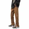 2022 Korean Fi Ankel Zipper Vintage Brown Men jeans byxor lyxiga rakt hiphop casual denim byxor pantales hombre y7o1#