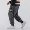 Hip Hop Jeans pour hommes Chic Sarouel Pantalon de jogging en vrac Pantalon cargo Big Taille Casual Taille élastique Bleu Denim Jeans Pantalon Homme j1Fz #