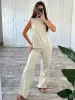 2024 Spring Lg Pant Set For Women Elegant Sleevel Top High Waist Wide Leg Trousers 2 Pieces Set Female Chic Street Outfits c0Ca#