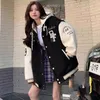 Amerikaanse Retro Preppy Stijl Baseball Jas Pluche Dikke Blazers Vrouwen Herfst Winter Student Harajuku Vesten Kapmantel 240320