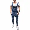 mens tuta casual generale jeans W pantaloni con tasca rotta pantaloni con bretelle eleganti pantaloni cargo da motociclista sottili salopette strappate 27Jn #