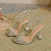 Robe chaussures 2024 printemps talons transparents strass sandales à talons de forme spéciale femmes belle sexy fée vent cristal