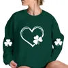 Damen-Kapuzenpullover, Sweatshirts, Damen-Sweatshirt, Happy St. Patricks Day, langärmelig, Irland, O-Ausschnitt, Pullover, Oberteil, Bluse, Festival, Kleeblätter, Kleeblatt-Druck, 24328