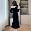 Casual Dresses Solid Color Canary Autumn and Winter Fashion Rich Daughter Doll Retro Fishtail Dress