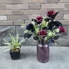 Fiori decorativi 1 pcs simulato rosa nera colorata di seta artificiale ramo falso per bouquet da sposa da sposa decorazione