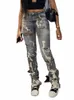 Sifreyr Fi Cott Hole Jeans Dames Y2K Gestapelde Broek Casual Chic Print Gescheurde Denim Skinny Broek Grijze Elastische Slanke Jeans 61uJ #