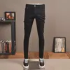 men's Black Jeans Streetwear Slim Fit Straight Pants Korean Style Fi Stretch Denim Trousers CP2032 07oA#