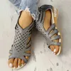 Sandały Nowe bohemijskie rzymskie sandały klinowe klinowe dla damskich pustych palec u nogi płaskie kostki letnie buty H240328